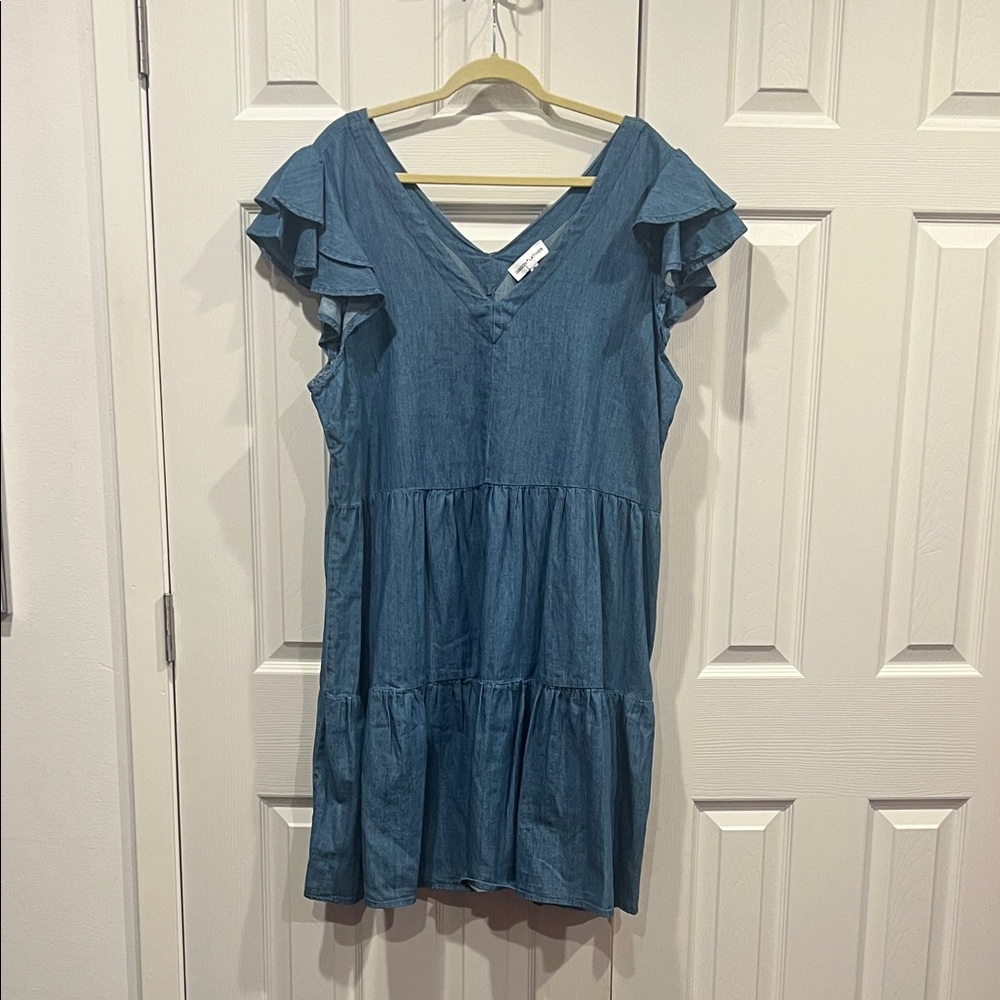 Gibson Laytomer Denim Ruffle Sleeve Dress
